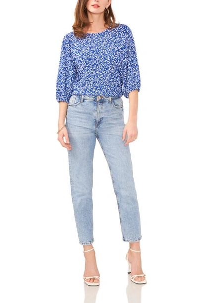 Shop Vince Camuto Floral Print Puff Sleeve Top In Cobalt