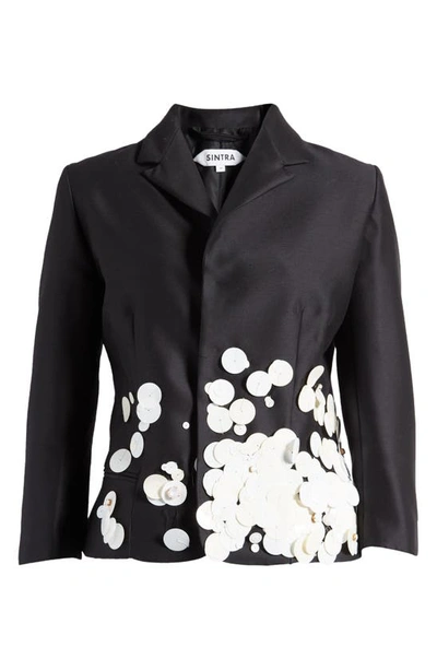 Shop Saint Sintra Swarvoski® Crystal Embellished Wool & Silk Blazer In 100999 Black / Crystal