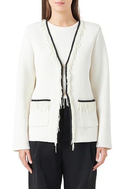 Shop Endless Rose Imitation Pearl Trim Cardigan In Cream