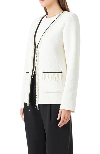 Endless Rose Imitation Pearl Trim Cardigan In Cream