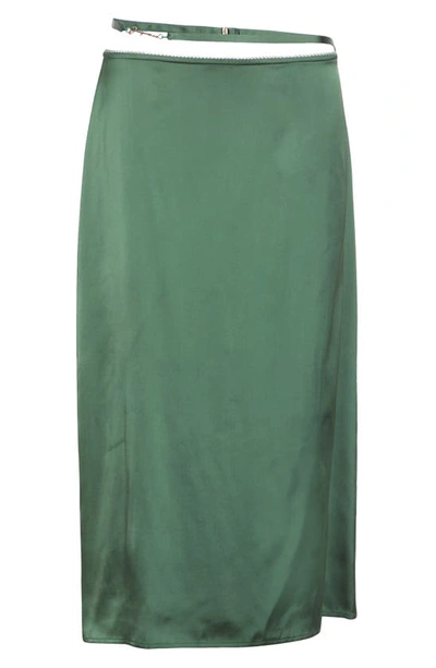 Shop Jacquemus La Jupe Notte Satin Midi Skirt In Dark Green