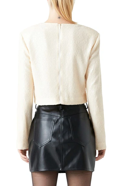 Grey Lab Power Shoulder Sequin Crop Top In Cream