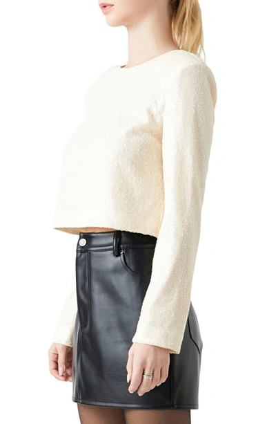 Grey Lab Power Shoulder Sequin Crop Top In Cream