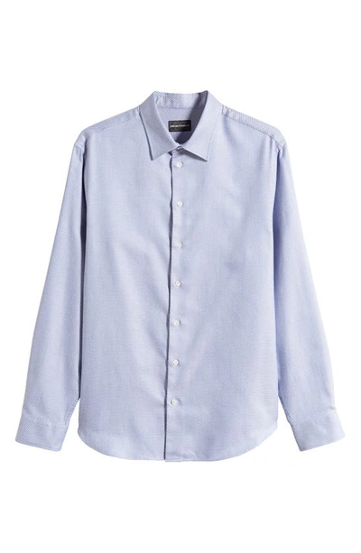 Shop Emporio Armani Microgeometric Print Cotton Button-up Shirt In White/blue