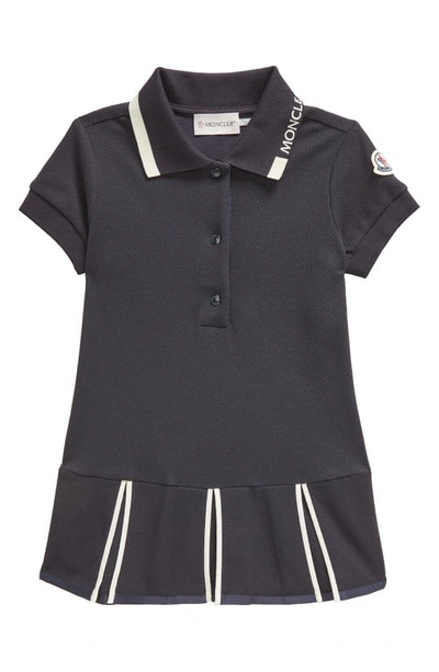 Shop Moncler Kids' Logo Patch Piquê Polo Dress In Blue Navy