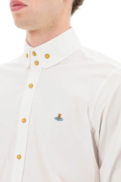 Shop Vivienne Westwood Poplin Shirt With Button Down Collar And Orb Embroidery