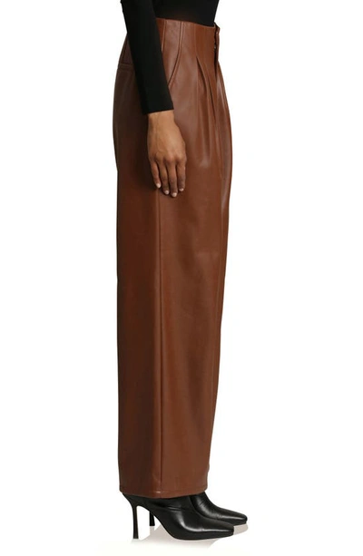 Shop Avec Les Filles Wide Leg Faux-ever Leather™ Pleated Pants In Sienna