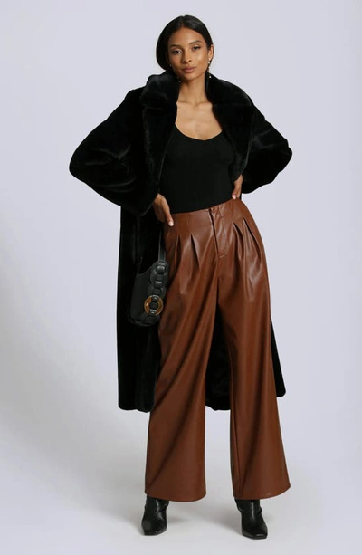 Avec Les Filles Wide Leg Faux Leather Pants In Sienna