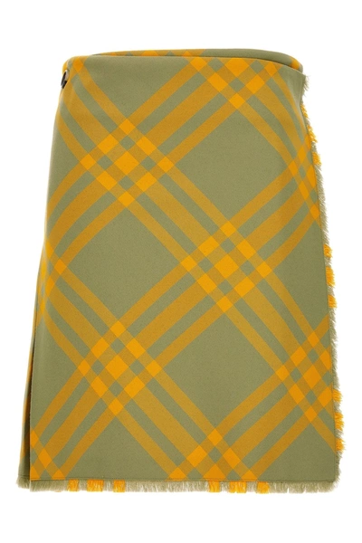 Shop Burberry Women Check Kilt Skirt In Yellow