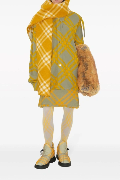 Burberry Fringed Pleated Checked Woven Mini Wrap Skirt In Yellow