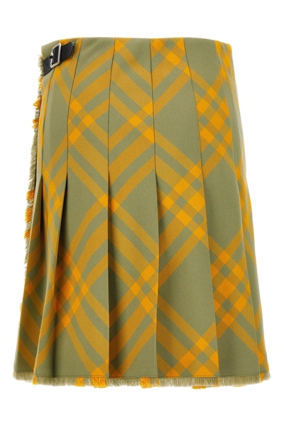 Shop Burberry Women Check Kilt Skirt In Yellow