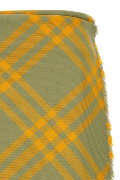 Burberry Fringed Pleated Checked Woven Mini Wrap Skirt In Yellow