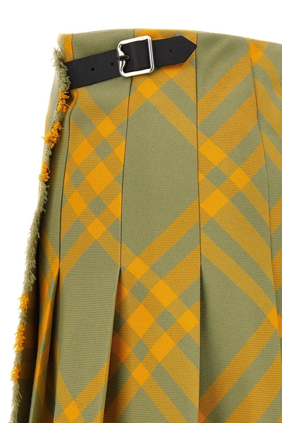 Shop Burberry Women Check Kilt Skirt In Yellow