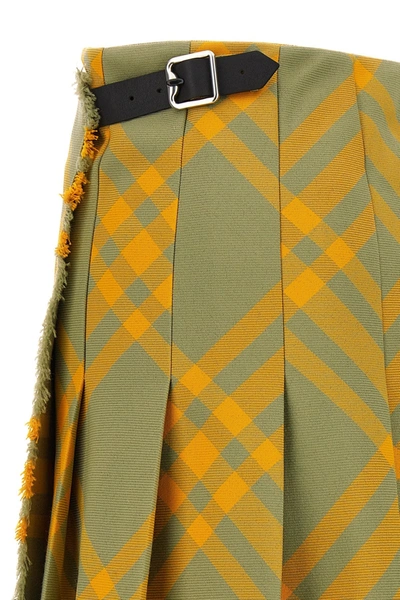 Burberry Fringed Pleated Checked Woven Mini Wrap Skirt In Yellow