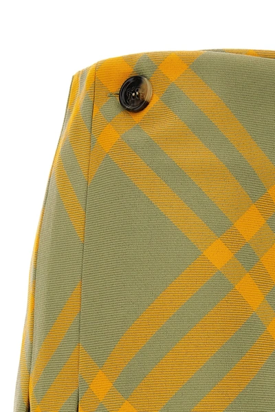Burberry Fringed Pleated Checked Woven Mini Wrap Skirt In Yellow