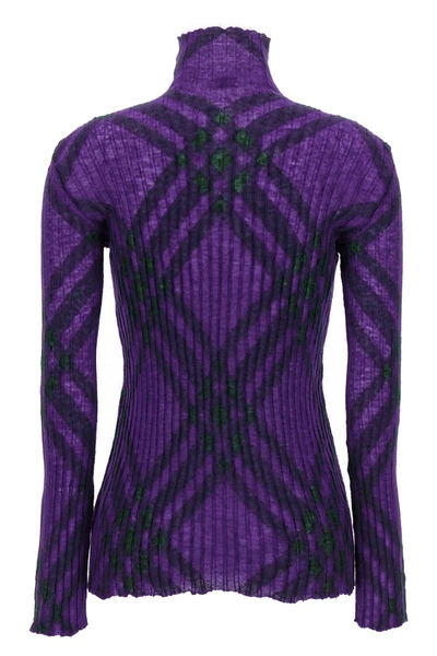 Shop Burberry Women Check Sweater In Purple