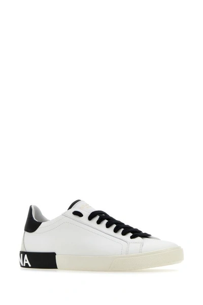 Shop Dolce & Gabbana Man White Leather Portofino Sneakers