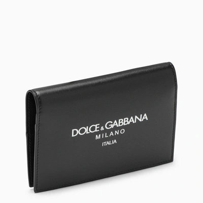 Shop Dolce & Gabbana Dolce&gabbana Black Calfskin Passport Holder With Logo Men