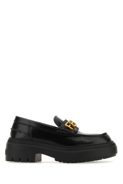 Shop Fendi Woman Black Leather Loafers