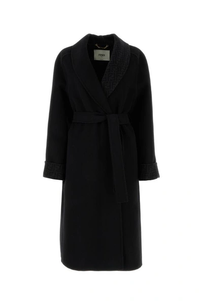 Shop Fendi Woman Black Wool Blend Coat