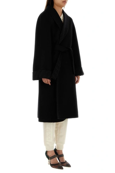 Shop Fendi Woman Black Wool Blend Coat