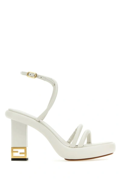 Shop Fendi Woman Chalk Nappa Leather Baguette Sandals In White