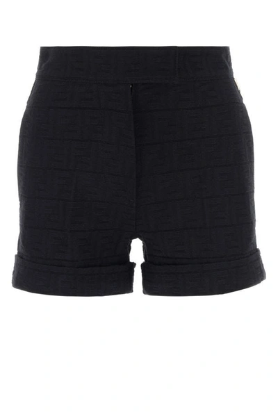Shop Fendi Woman Midnight Blue Denim Shorts In Black