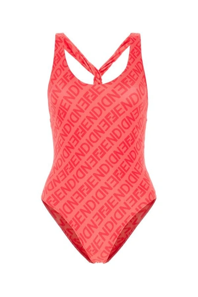 Shop Fendi Woman Printed Stretch Nylon Swimsuit In Multicolor