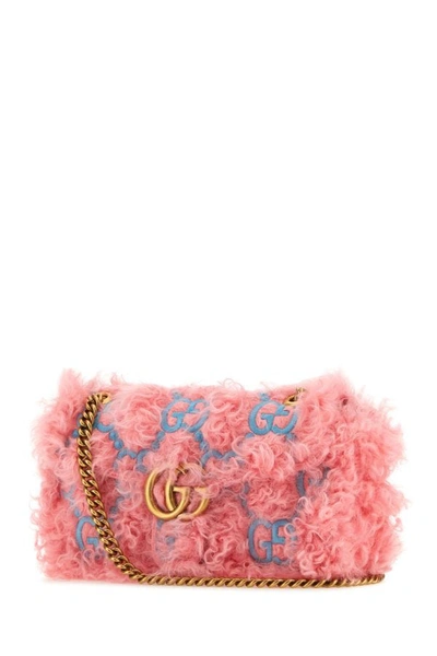 Shop Gucci Woman Embroidered Fabric Small Gg Marmont Shoulder Bag In Multicolor