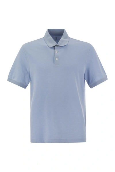 Shop Brunello Cucinelli Cotton Jersey Polo Shirt In Blue