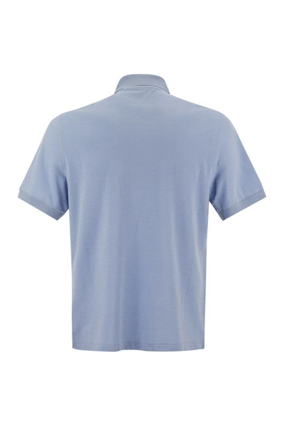 Shop Brunello Cucinelli Cotton Jersey Polo Shirt In Blue