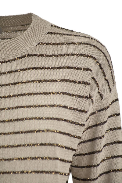 Shop Brunello Cucinelli Dazzling Stripes Cotton Jersey In Cream/brown