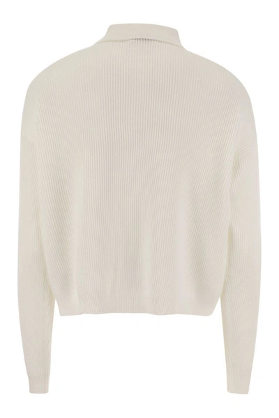 Shop Brunello Cucinelli English Rib Cotton Polo-style Jersey With Jewellery In White