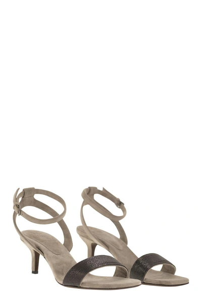 Shop Brunello Cucinelli Suede Sandals With Precious Insert In Stone