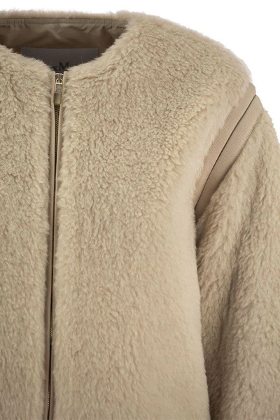 Shop Max Mara Panno - Teddy Fabric Crew-neck Jacket In Beige