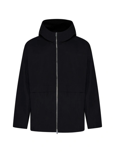 Studio Nicholson Cotton Blend Jacket With Hood And Pockets In Darkest Navy