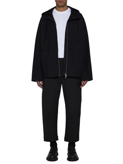 Studio Nicholson Cotton Blend Jacket With Hood And Pockets In Darkest Navy