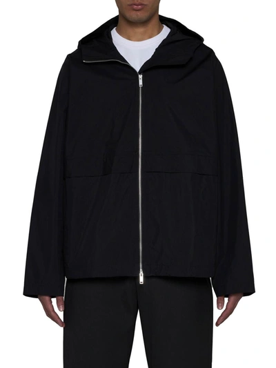 Studio Nicholson Cotton Blend Jacket With Hood And Pockets In Darkest Navy