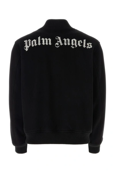 Shop Palm Angels Man Black Wool Blend Bomber Jacket