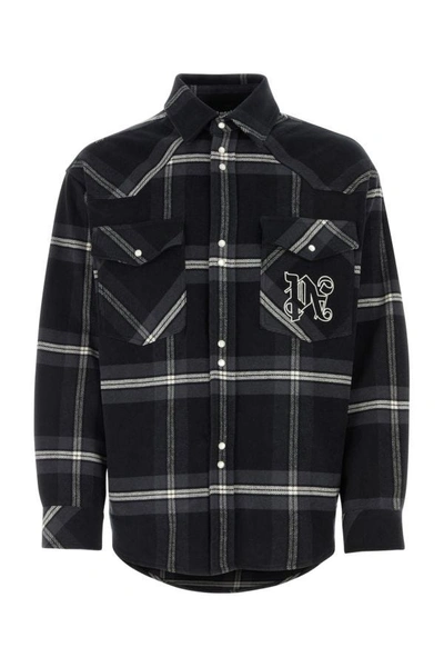 Shop Palm Angels Man Embroidered Flannel Shirt In Multicolor