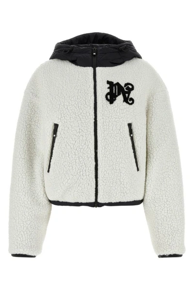 Shop Palm Angels Woman White Teddy Fabric Padded Jacket
