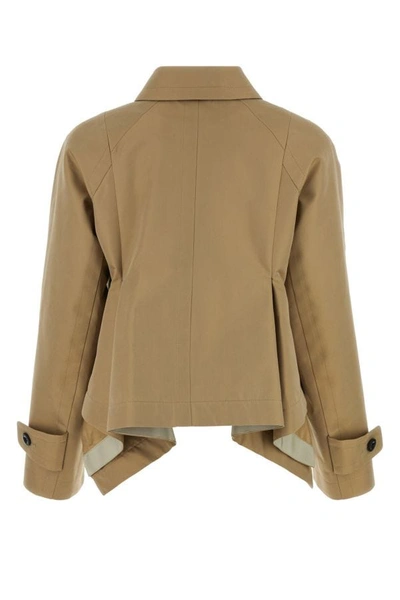 Shop Sacai Woman Beige Cotton Blend Trench Coat In Brown