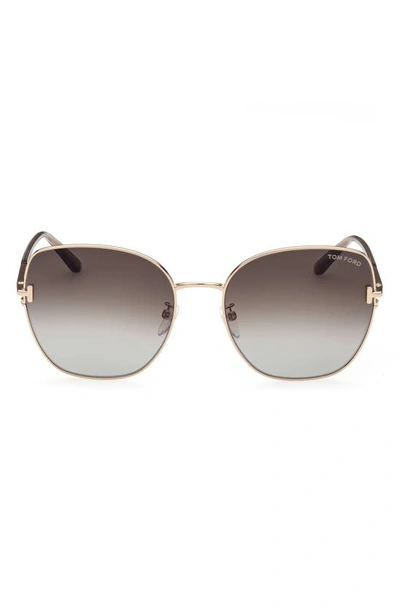 Shop Tom Ford 61mm Butterfly Sunglasses In Shiny Rose Gold / Roviex