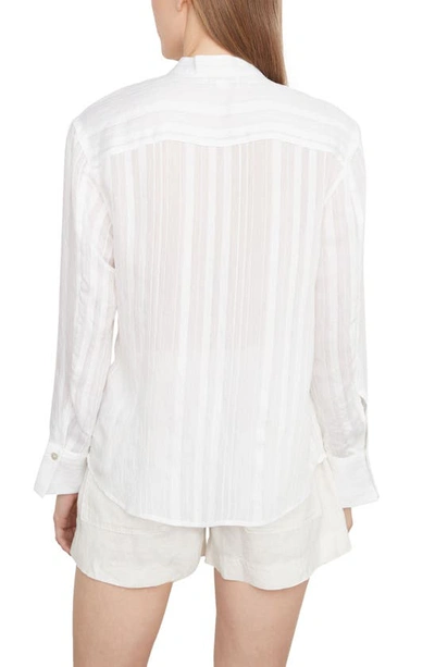 Vince Drapey Stripe Band Collar Button-up Shirt In Optic White