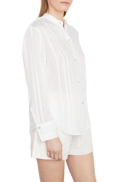 Vince Drapey Stripe Band Collar Button-up Shirt In Optic White