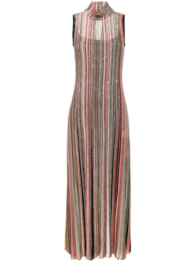 Shop Missoni Long Striped Dress In Multicolour