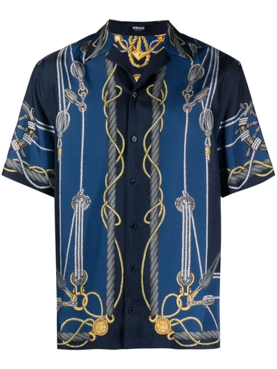 Shop Versace Nautical Print Shirt In Blu Navy E Oro