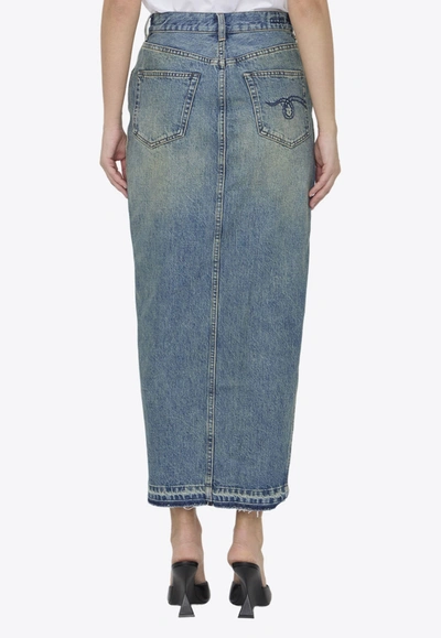 Shop R13 Devon Side-slit Denim Midi Skirt In Blue
