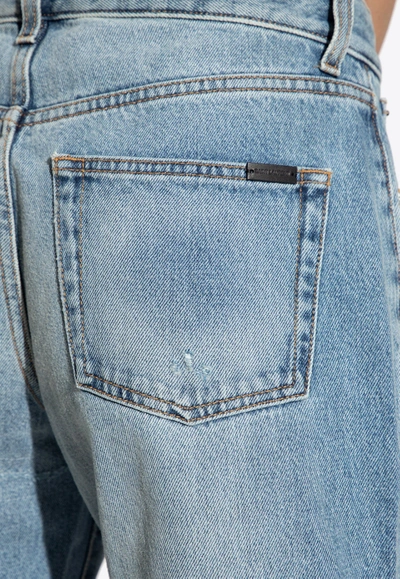 Shop Saint Laurent Distressed Tapered Jeans In Blue