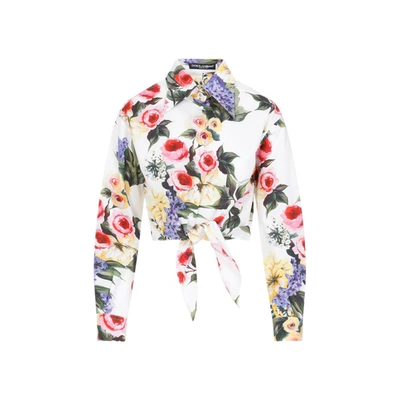 Shop Dolce & Gabbana Ls Rose Print Shirt In White